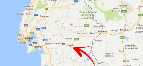 mapa evora en portugal localizacion